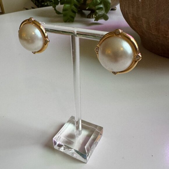 Gold and Pearl Earrings Set of 3 - Picture 2 of 6